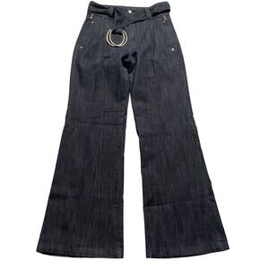 Vintage Rocawear Y2K Dark Wash Jeans Size 5 Belted Studs Wider Leg